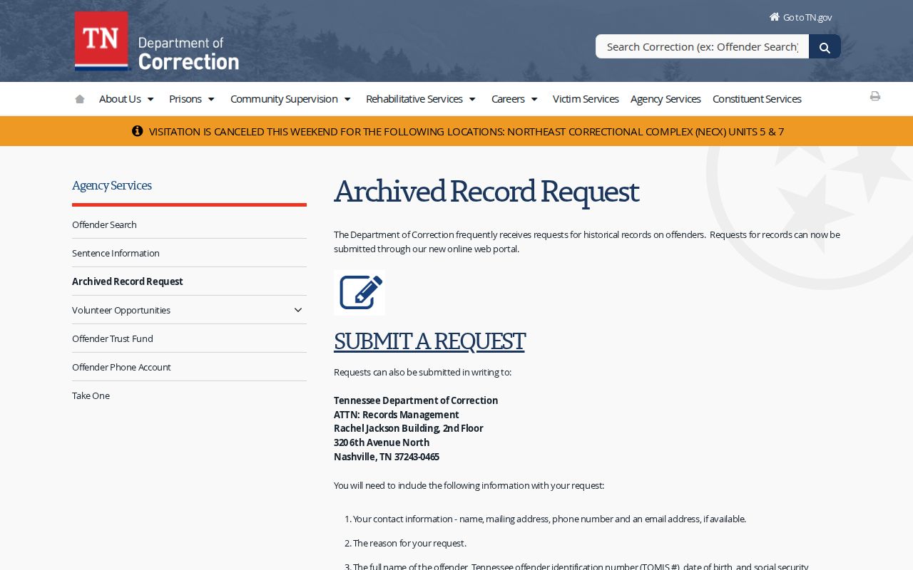 Cocke County 72-hour release TDOC archived records route