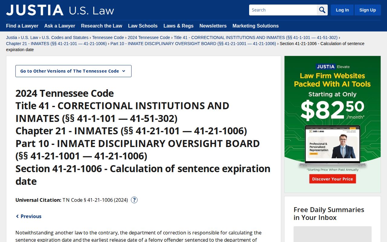 Tennessee sentence calculation law for Cocke County inmate release dates